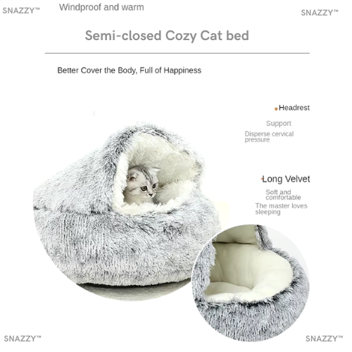 MeowHaven Cozy All in One Cat Winter-Pet Bed- Plush Round Cushion