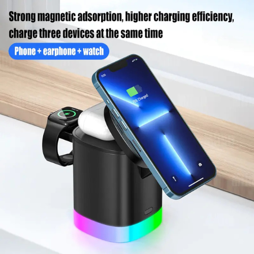 ChargePro 3-in-1 Magnetic Wireless Charger Stand - Multi-Device Charger with LED Lighting