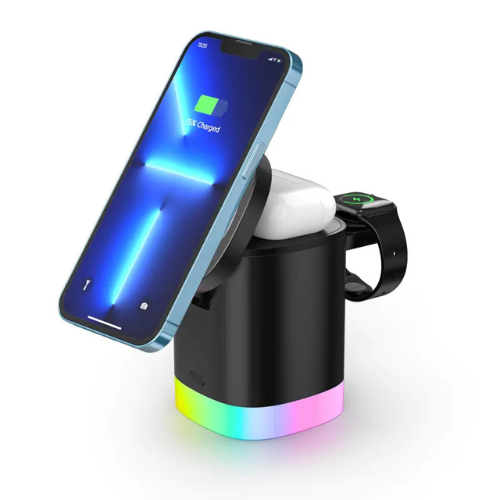 ChargePro 3-in-1 Magnetic Wireless Charger Stand - Multi-Device Charger with LED Lighting